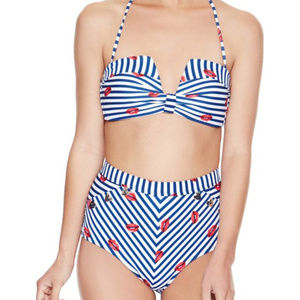 ✨ Betsey Johnson Blue Stripe High-Waist Bikini NWT